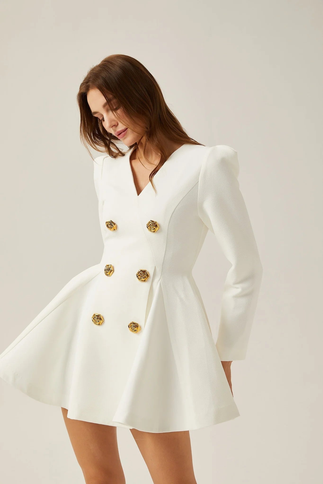 Clementina Blazer - V - Neck - Long Sleeves - Shoulder Pads - Tone Buttons