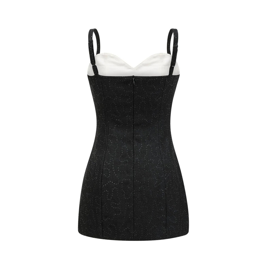 Clementina Dress - Crystal Sequin Bowknot Sleeveless Spaghetti Straps Mini Zip Back