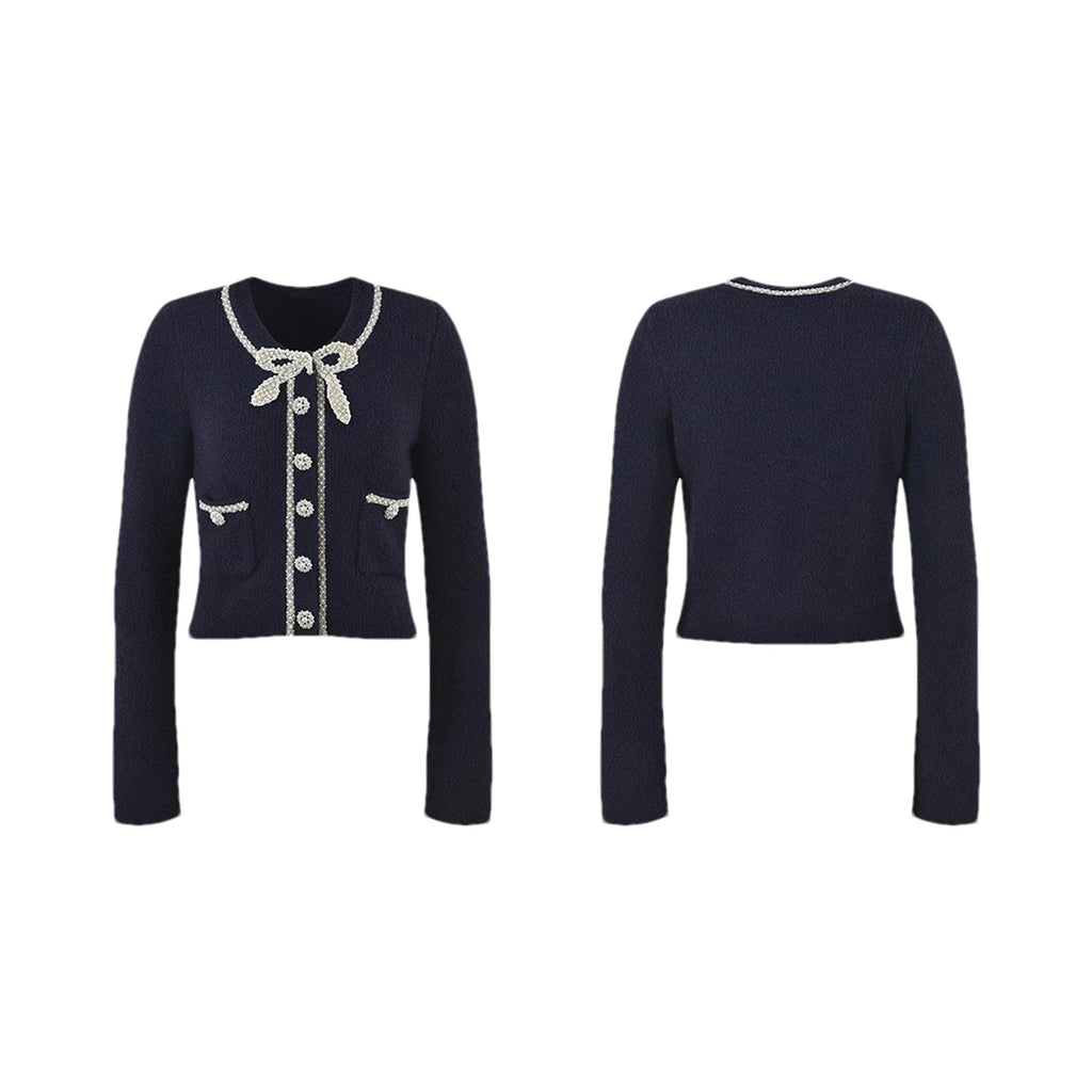 Clementina Jacket & Skirt Set - Long Sleeve - Faux - Pearl Detail - Stretch Jersey - Front Button - Midi Length