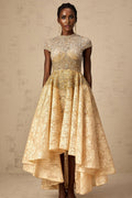Clementina Lace Overlay Dress – High - Low Hem – Bead & Sequin Embellishment – Cap Sleeves – Flared Skirt