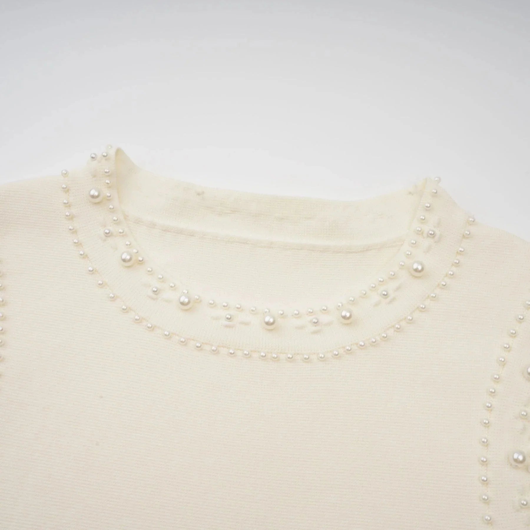 Clementina Maxi Dress White Faux - Pearl Embellished Pleated Scallop Hem