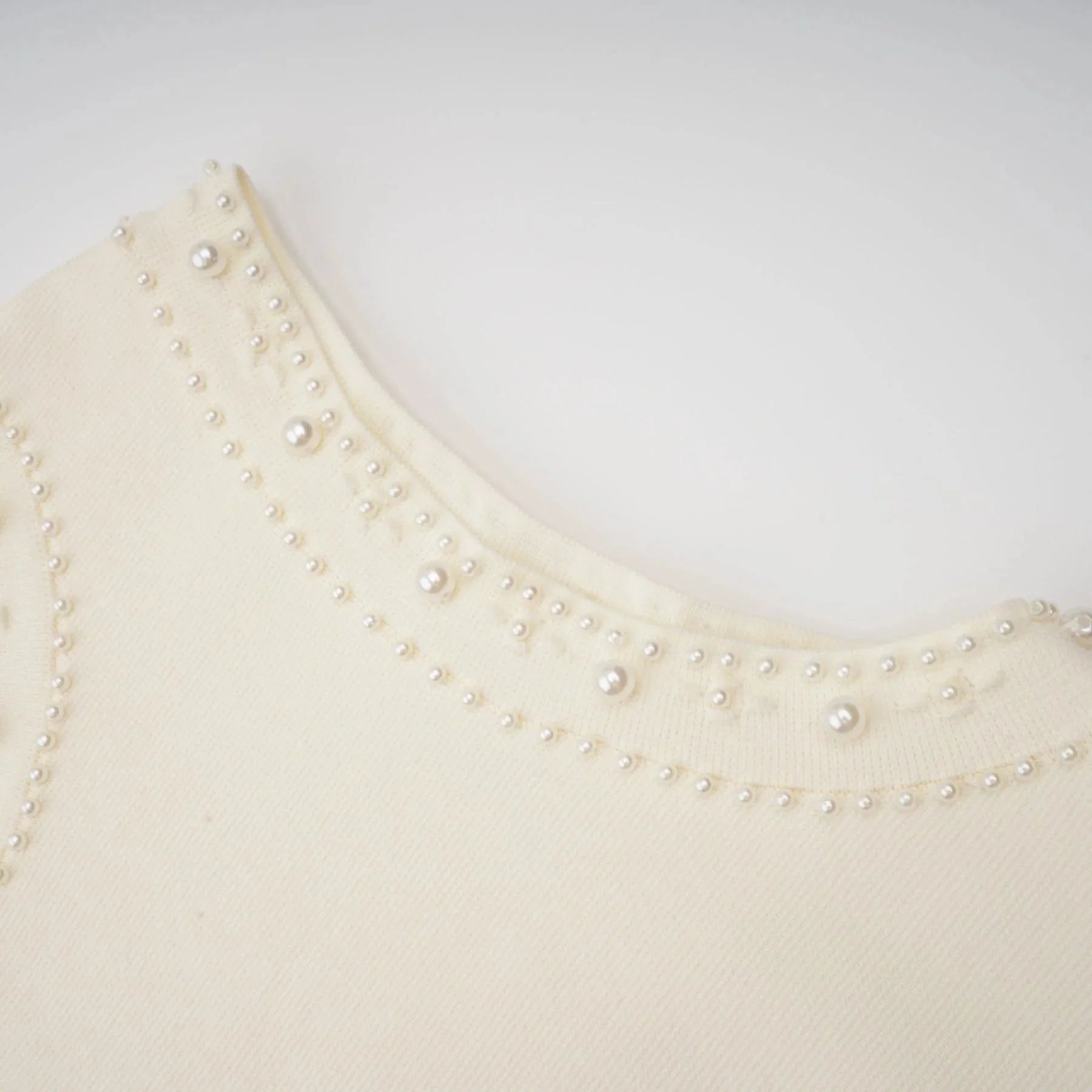 Clementina Maxi Dress White Faux - Pearl Embellished Pleated Scallop Hem