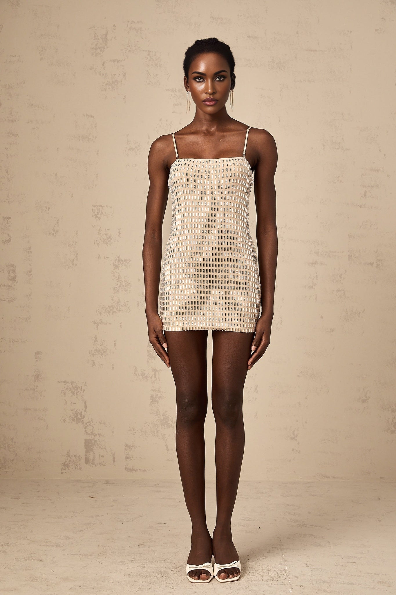 Clementina Mini Dress – Sleeveless – Cinched Waist – Stud Embellishment