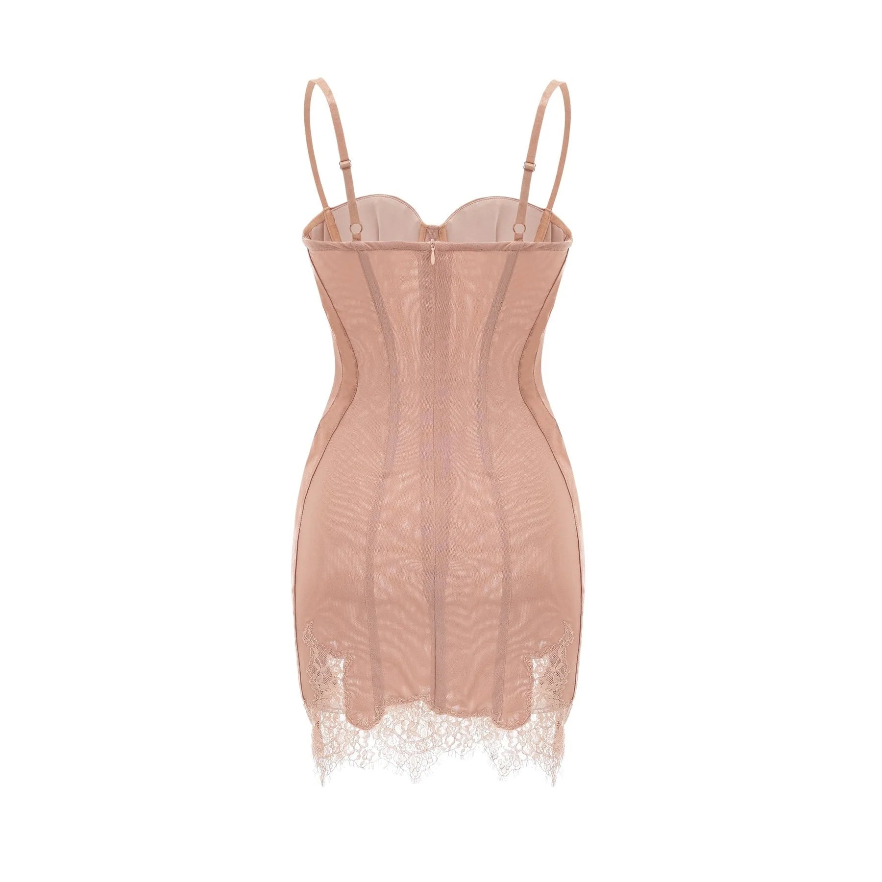 Clementina Mini Dress - Spaghetti Strap Bustier Style Waist Tightened Lace Hem