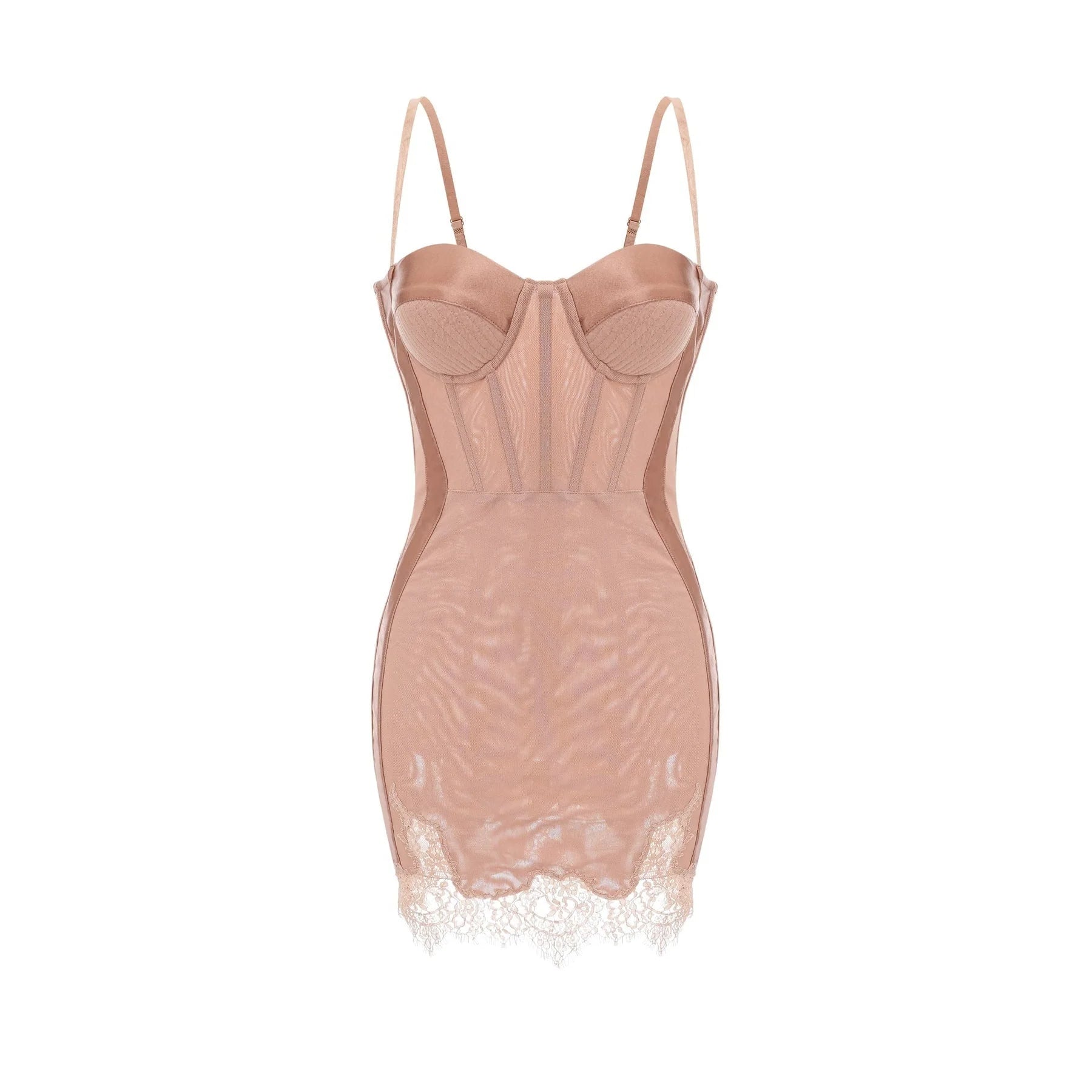 Clementina Mini Dress - Spaghetti Strap Bustier Style Waist Tightened Lace Hem