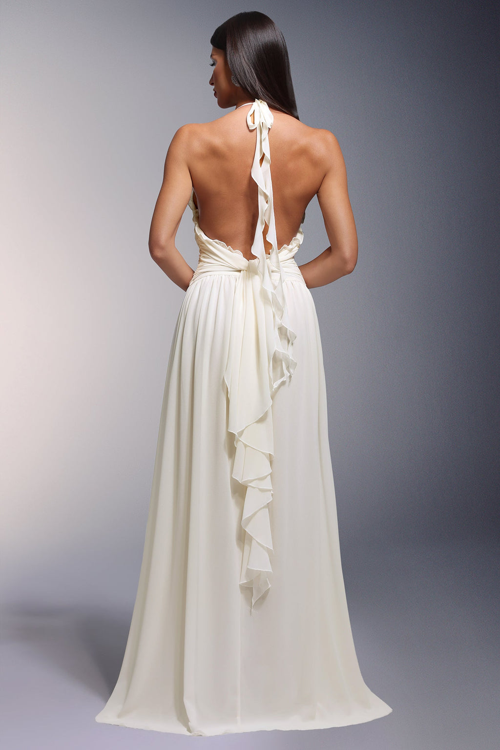 Clementina White Maxi Dress with Deep-V Neckline and High Slit Design
