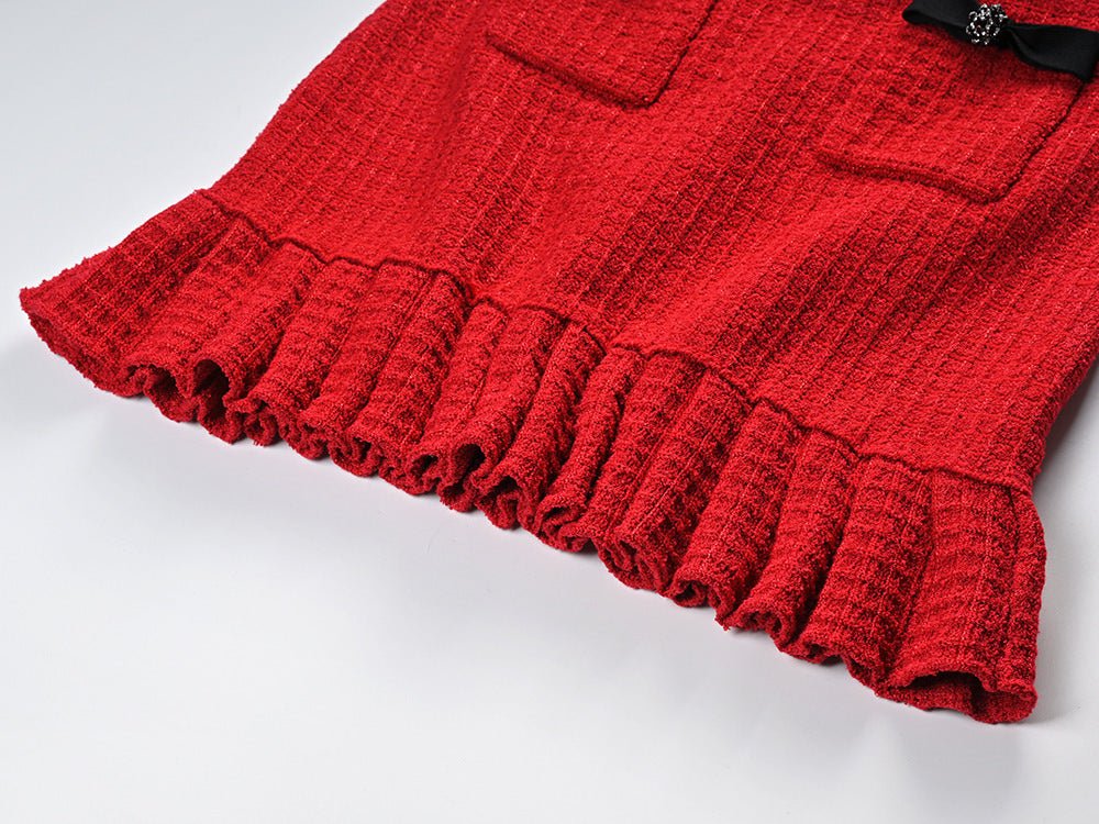 Colette Jacket & Skirt Set - Striking Knit - Tailored Fit - Accents - Decorative Bows - Flared Hem