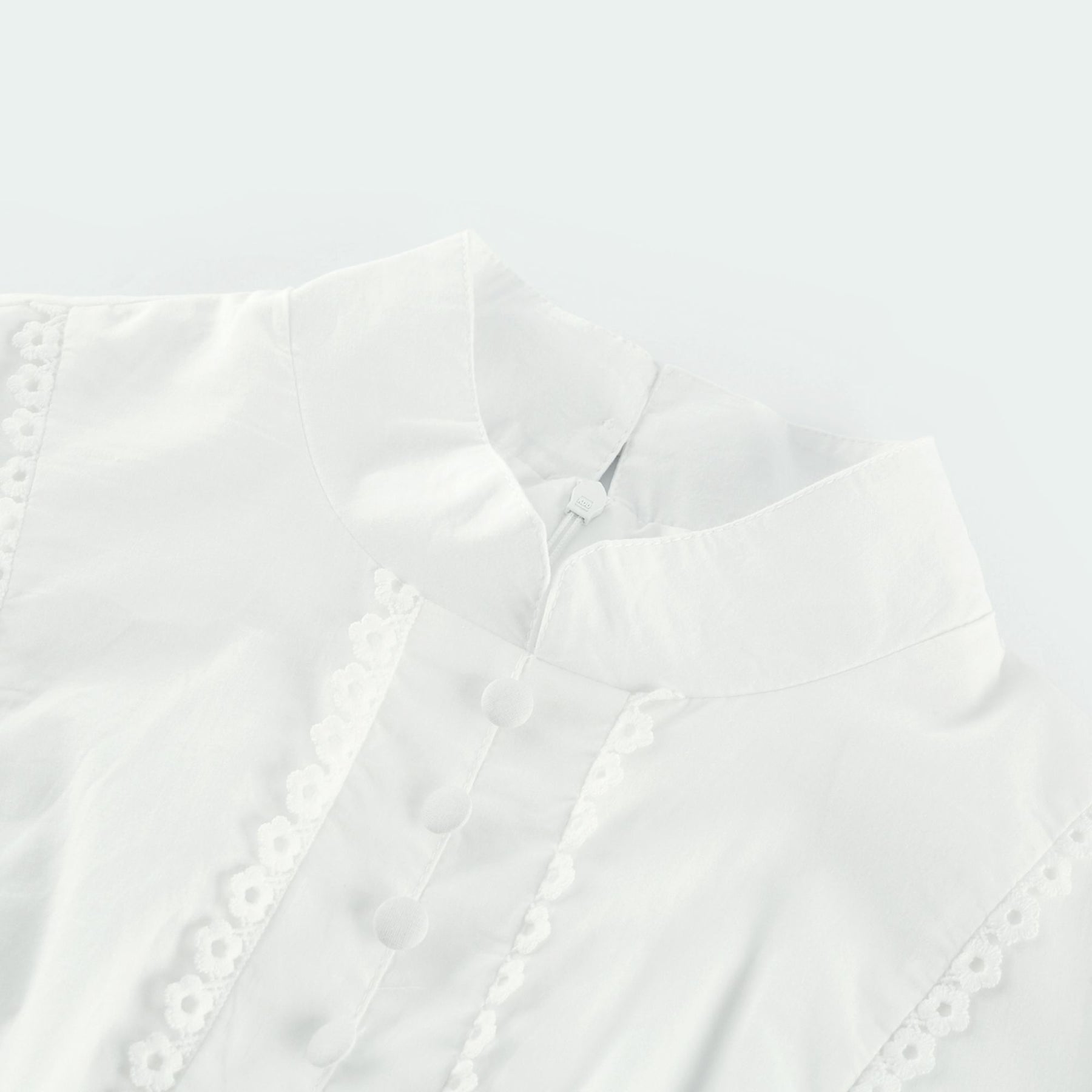 Coline Midi Dress - Soft Round Neckline - Short Puffed Sleeves - Floral Embroidery - Tiered Skirt - Semi - Sheer Style