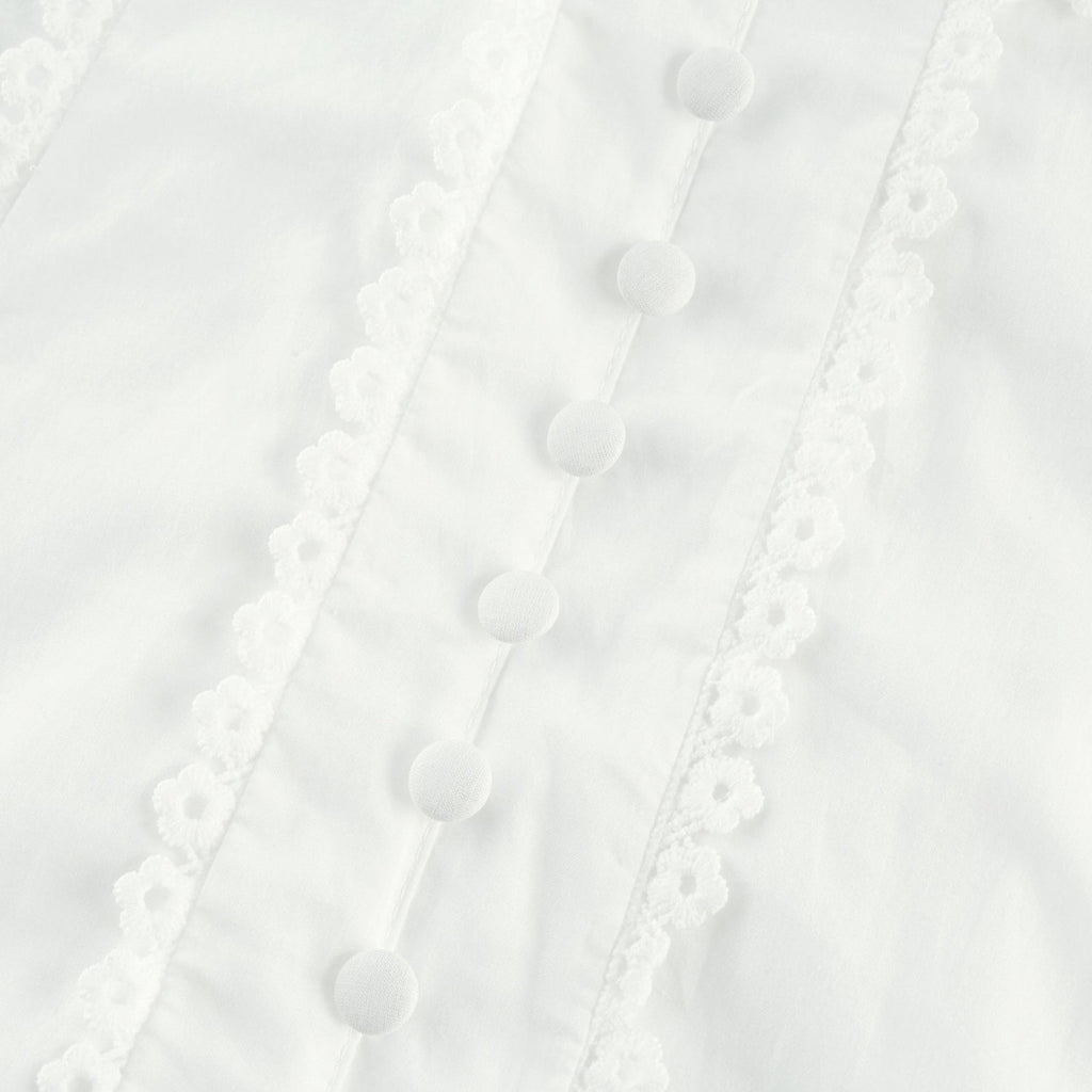 Coline Midi Dress - Soft Round Neckline - Short Puffed Sleeves - Floral Embroidery - Tiered Skirt - Semi - Sheer Style