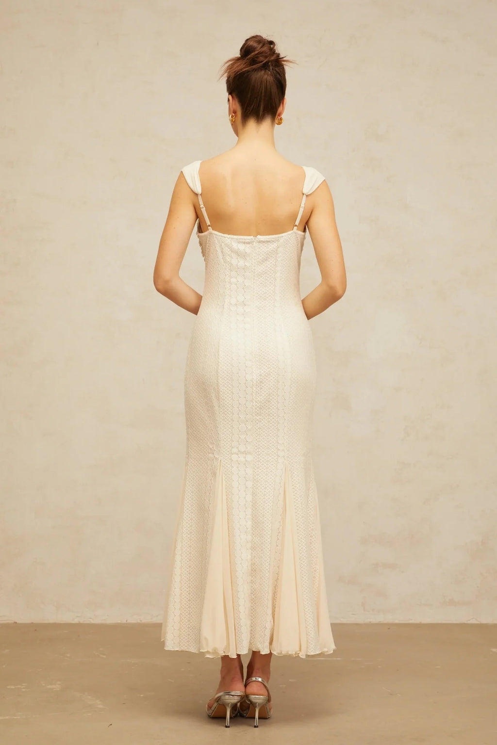 Colomba Maxi Dress Cream - White Faux - Pearl Embellished Feminine Flare