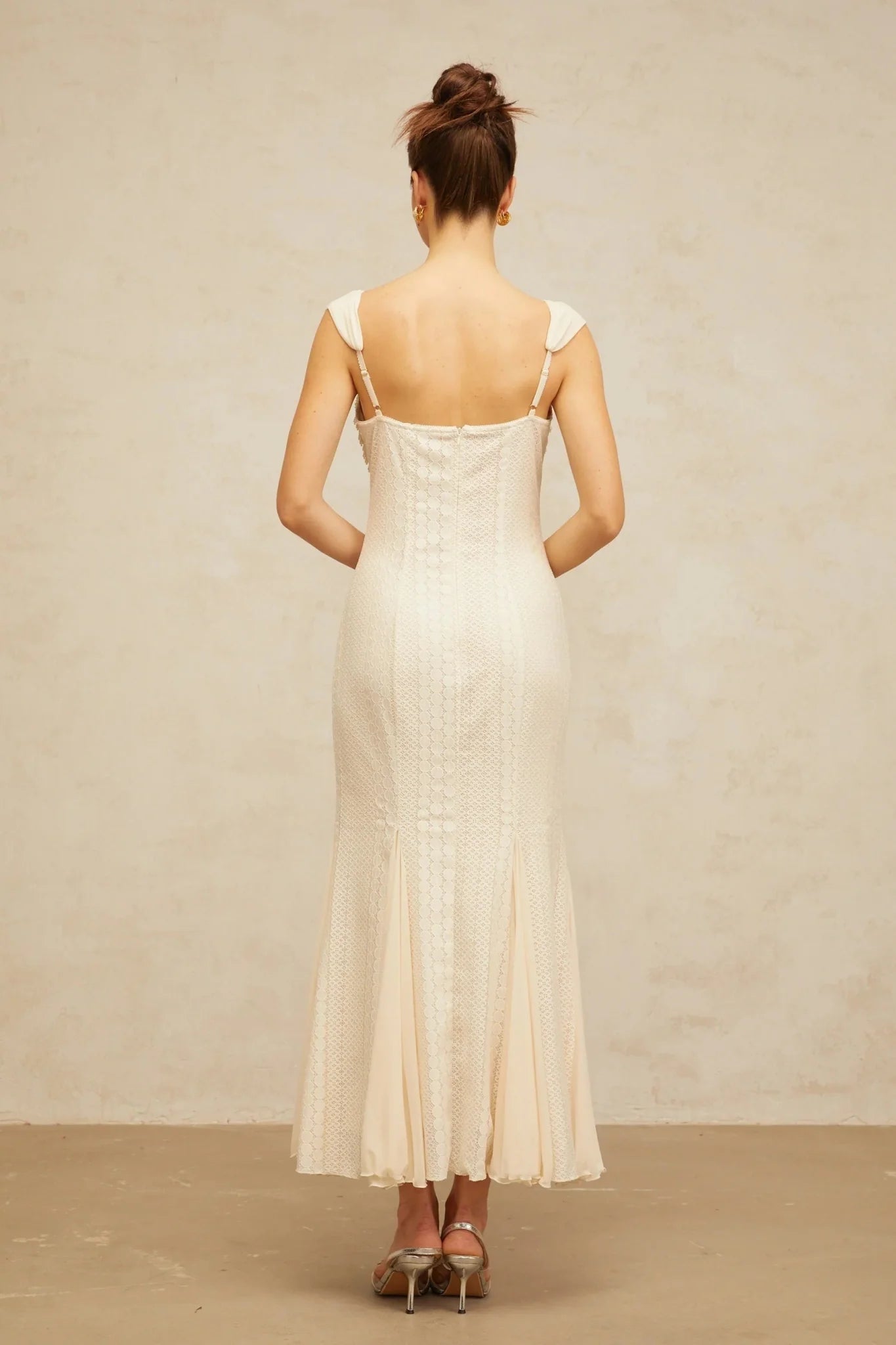 Colomba Maxi Dress Cream - White Faux - Pearl Embellished Feminine Flare