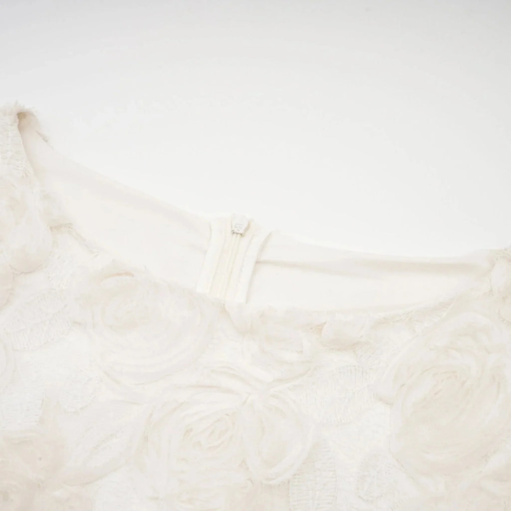 Colomba Midi Dress – Tulle Panels – Floral Appliqué – Fully Pleated