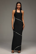Concetta Black Halter Neckline Embellished Formal Dress