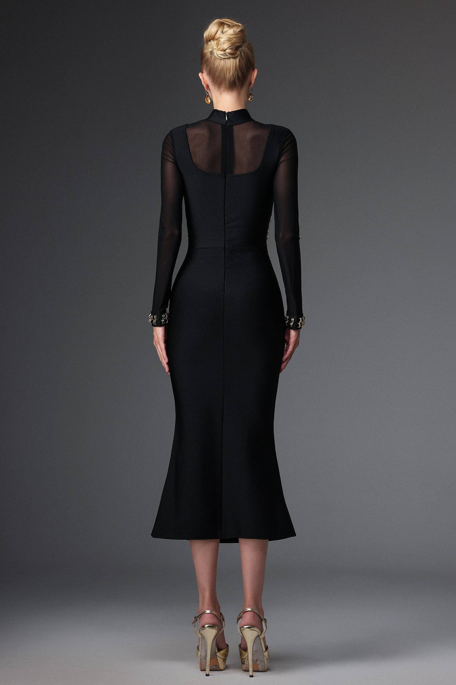Concetta Black Mesh Bandage Dress with Waist Detailing