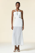 Concetta White Maxi Dress Strapless Neckline Elegant Special Occasions Lightweight Fabric Embellishments