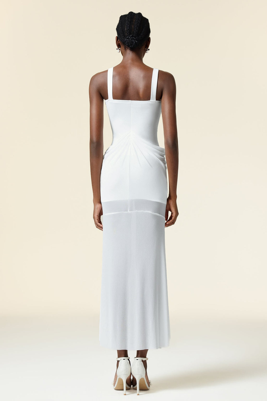 Concetta White Maxi Dress Strapless Neckline Elegant Special Occasions Lightweight Fabric Embellishments Statement Piece