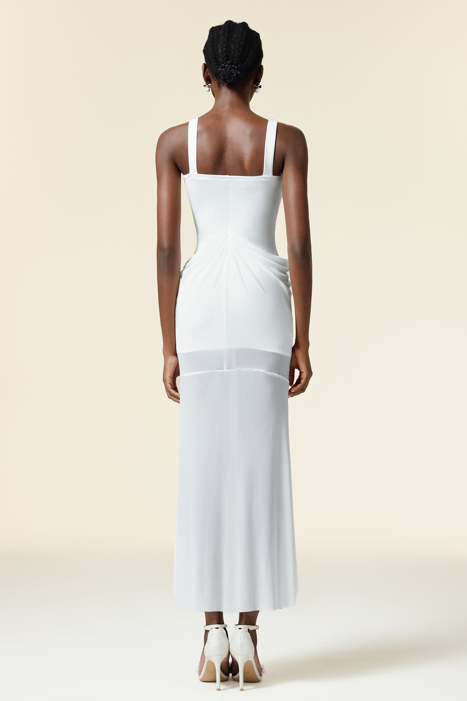 Concetta White Maxi Dress Strapless Neckline Elegant Special Occasions Lightweight Fabric Embellishments Statement Piece