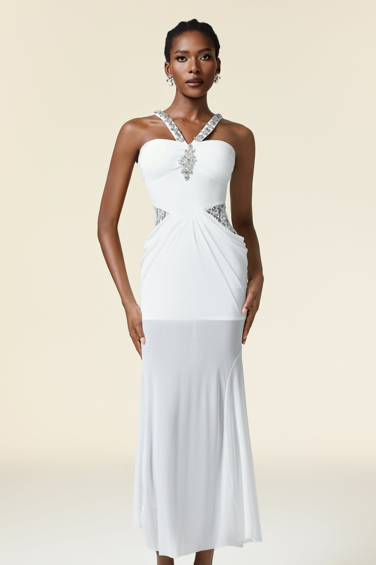 Concetta White Maxi Dress Strapless Neckline Elegant Embellishments