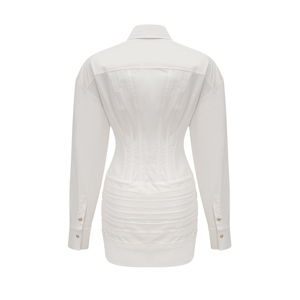 Coraline Mini Dress - Long Sleeve Buttoned Cuffs - Cinched Waist