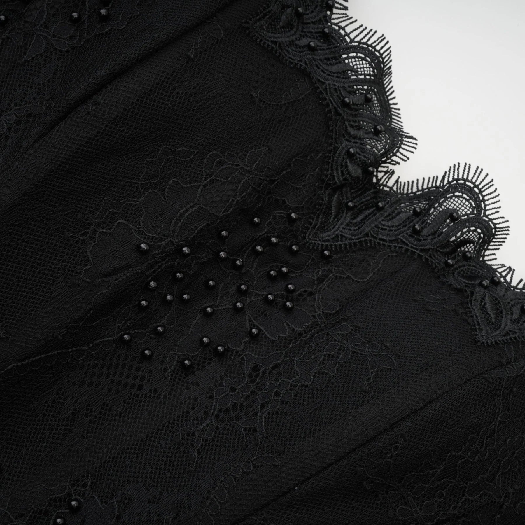 Coraline Off Shoulder Mini Dress - Mesh Floral Lace - Faux - Pearl Embellishment - Ribbon Detail - Lace Hem