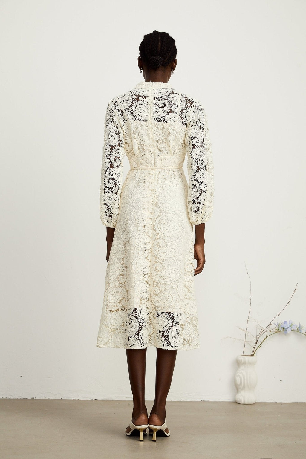 Corinna Midi Dress – Paisley Pattern – V - Neck – Tied Waist