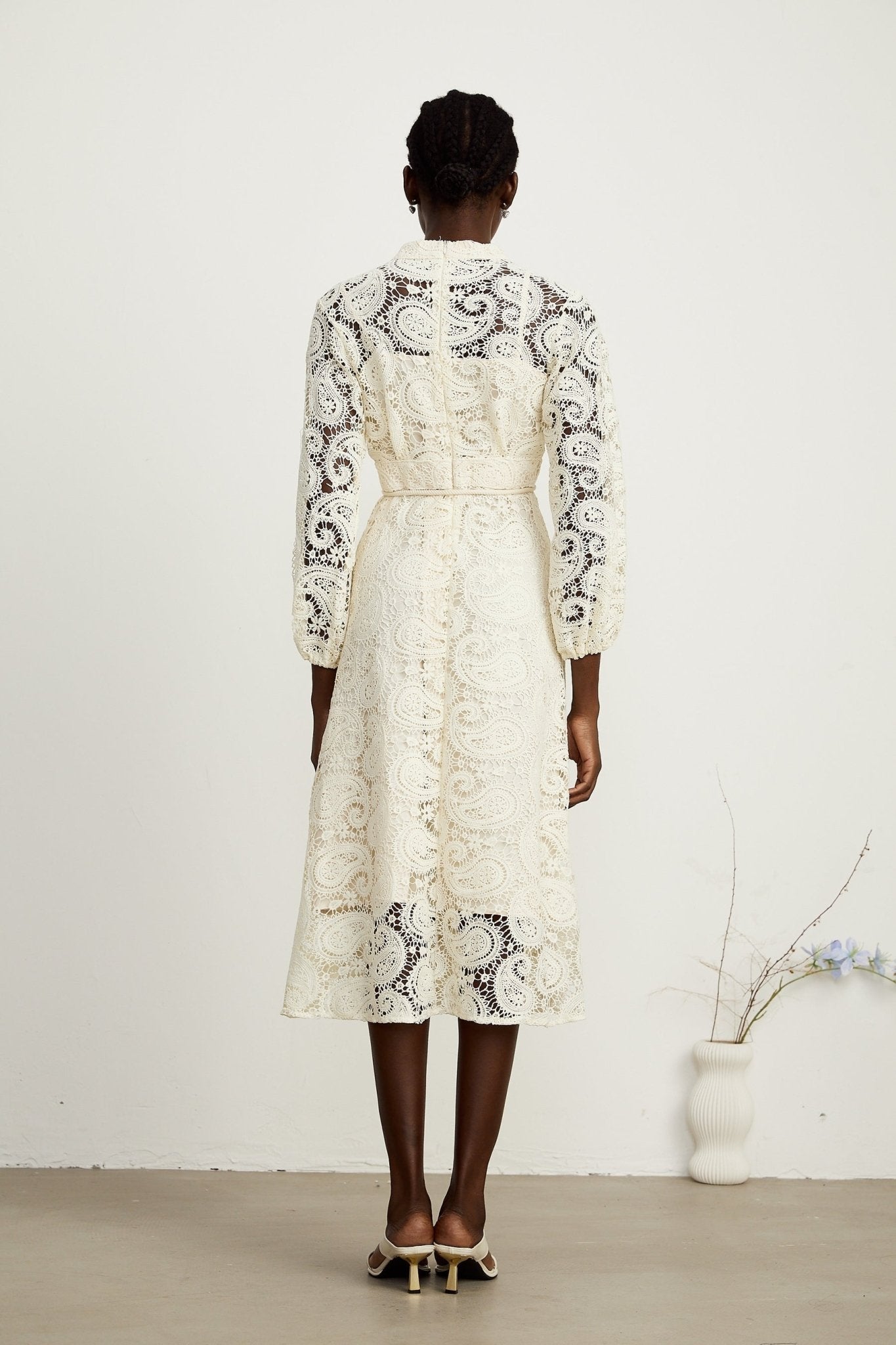 Corinna Midi Dress – Paisley Pattern – V - Neck – Tied Waist