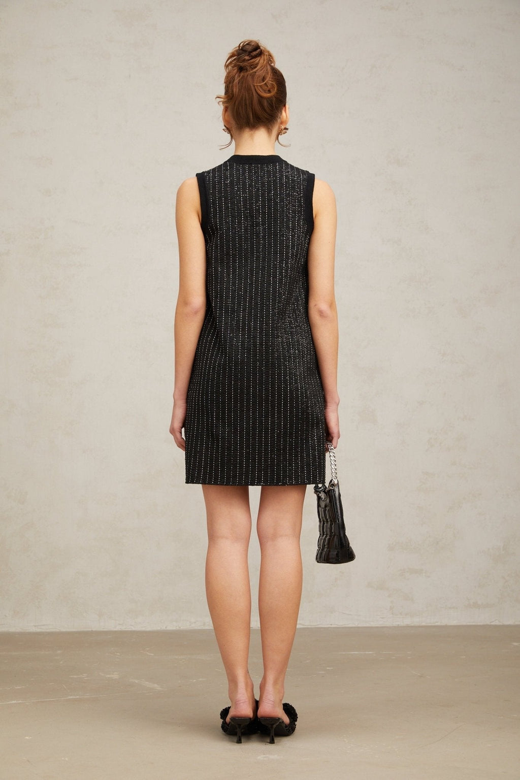 Corinna Mini Dress - Knitted Sleeveless Velvet Stripe Sequin Embellished