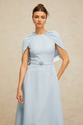 Cosima Midi Dress Blue Shawl - Panel Crystal Embellished