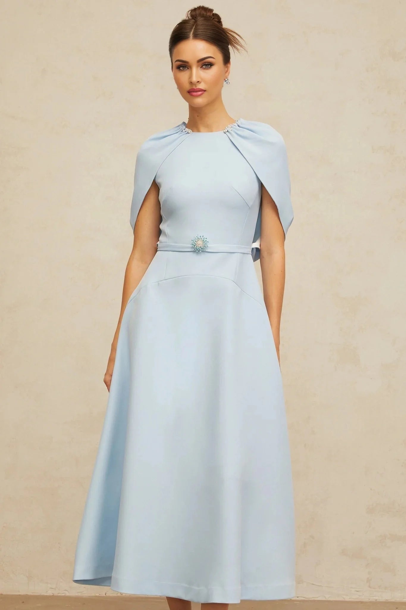 Cosima Midi Dress Blue Shawl - Panel Crystal Embellished