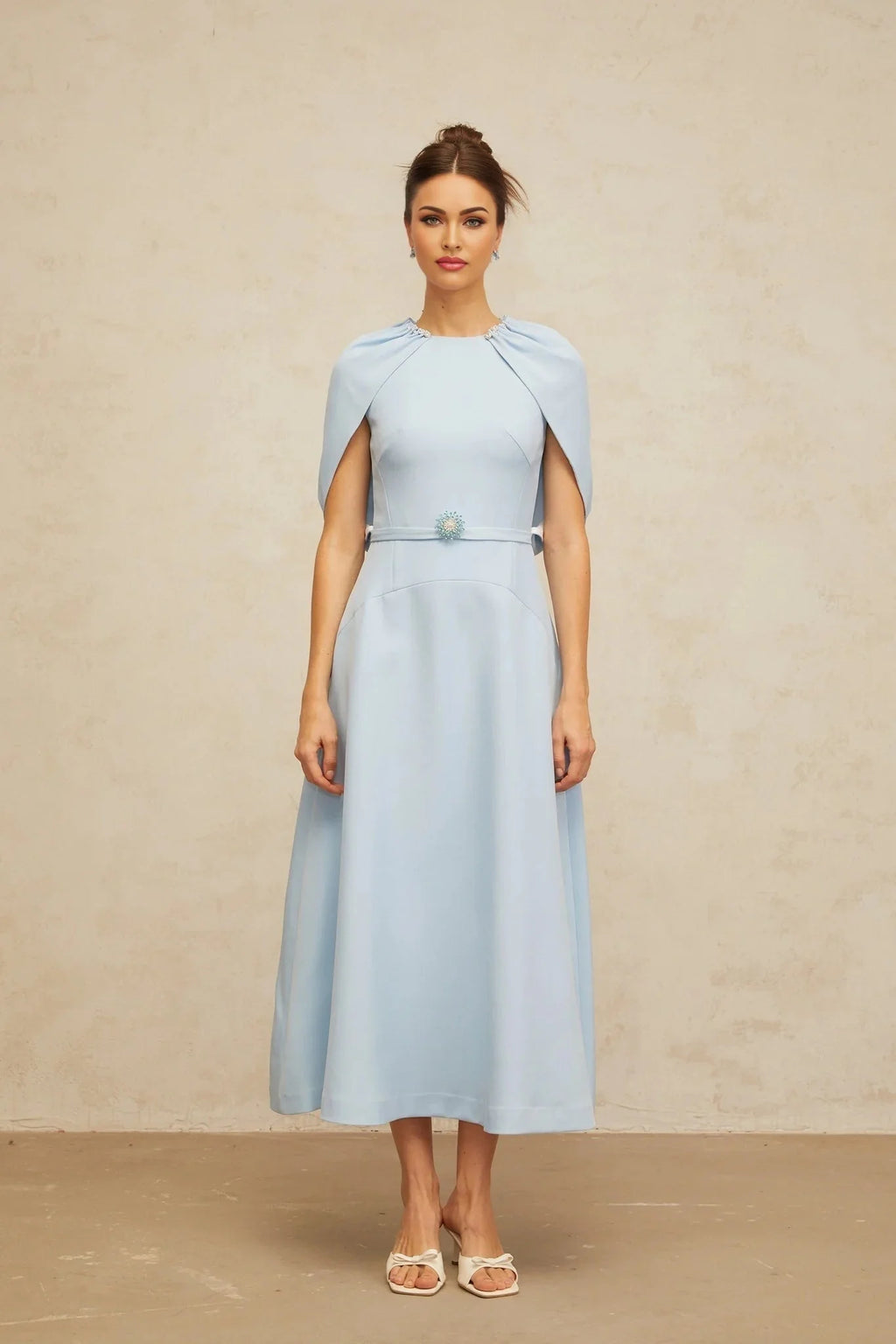 Cosima Midi Dress Blue Shawl - Panel Crystal Embellished