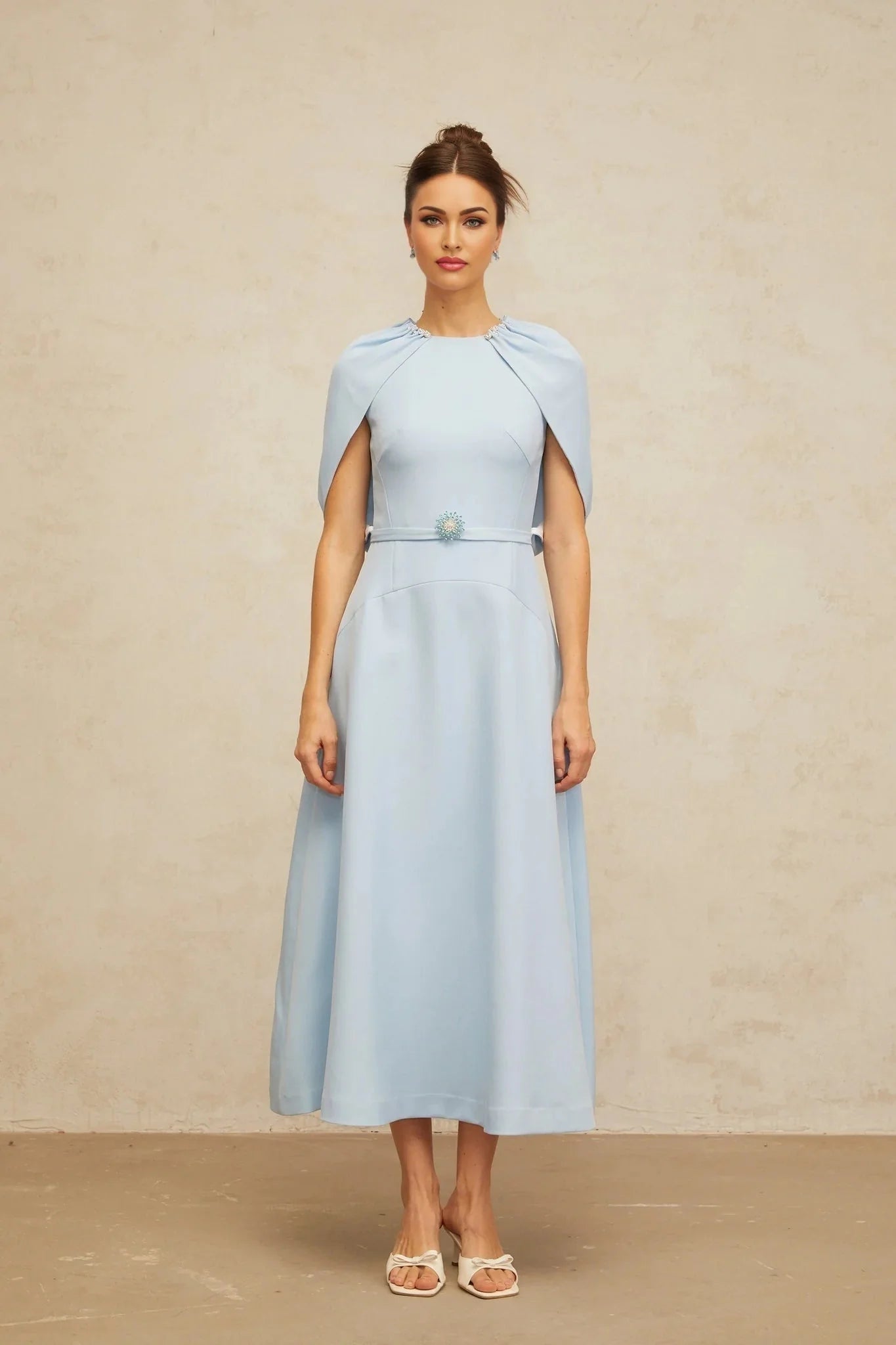 Cosima Midi Dress Blue Shawl - Panel Crystal Embellished