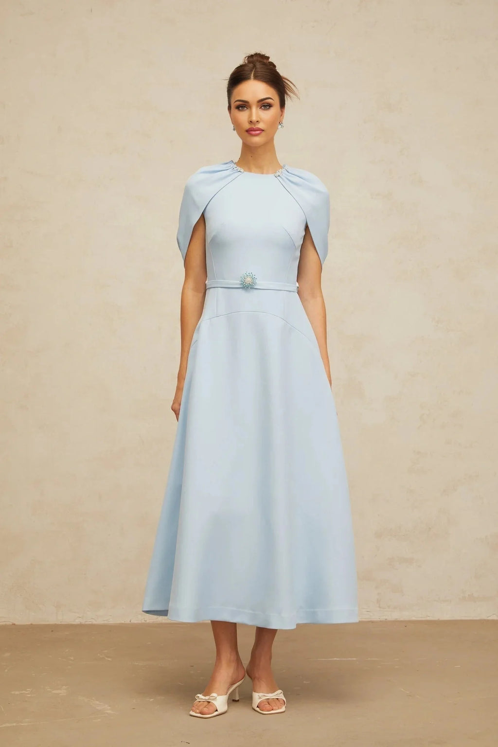 Cosima Midi Dress Blue Shawl - Panel Crystal Embellished