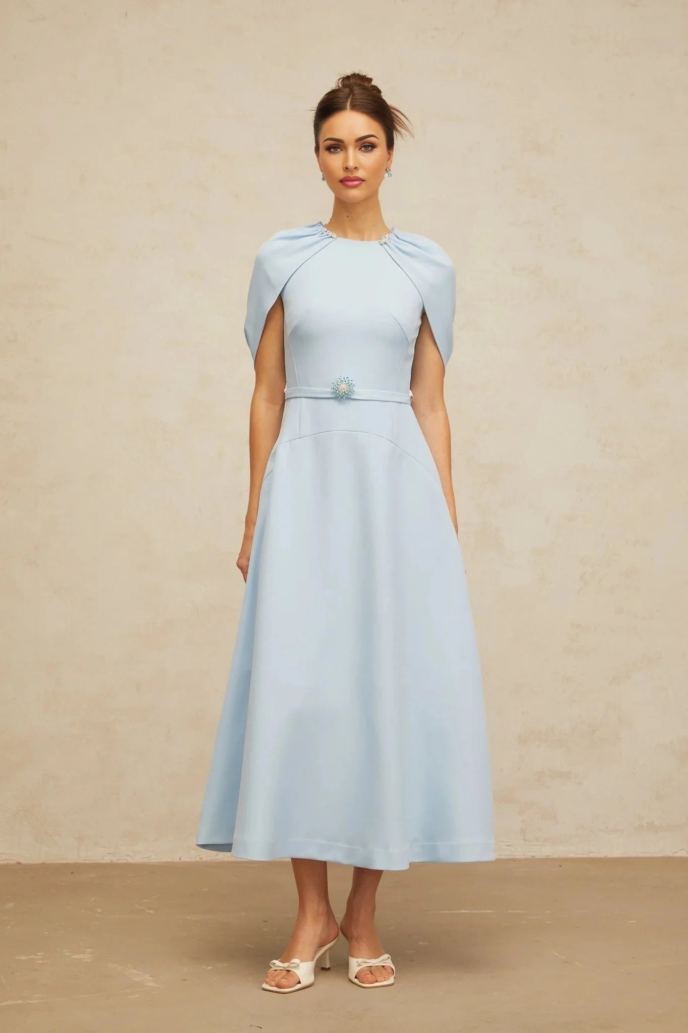 Cosima Midi Dress Blue Shawl - Panel Crystal Embellished