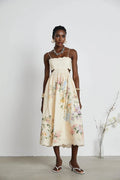 Costanza Midi Dress Floral Print & Cut - Out Neutrals