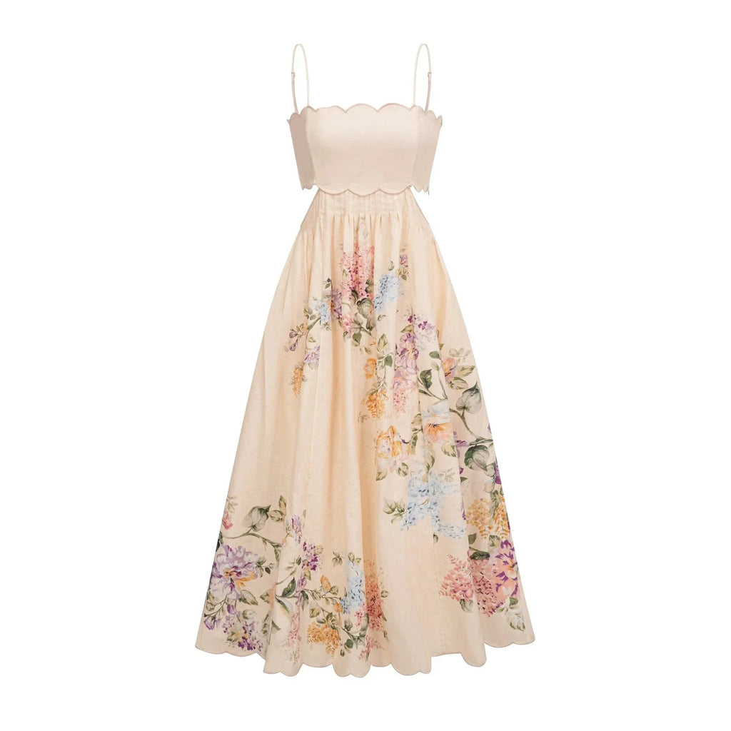 Costanza Midi Dress Floral Print & Cut - Out Neutrals