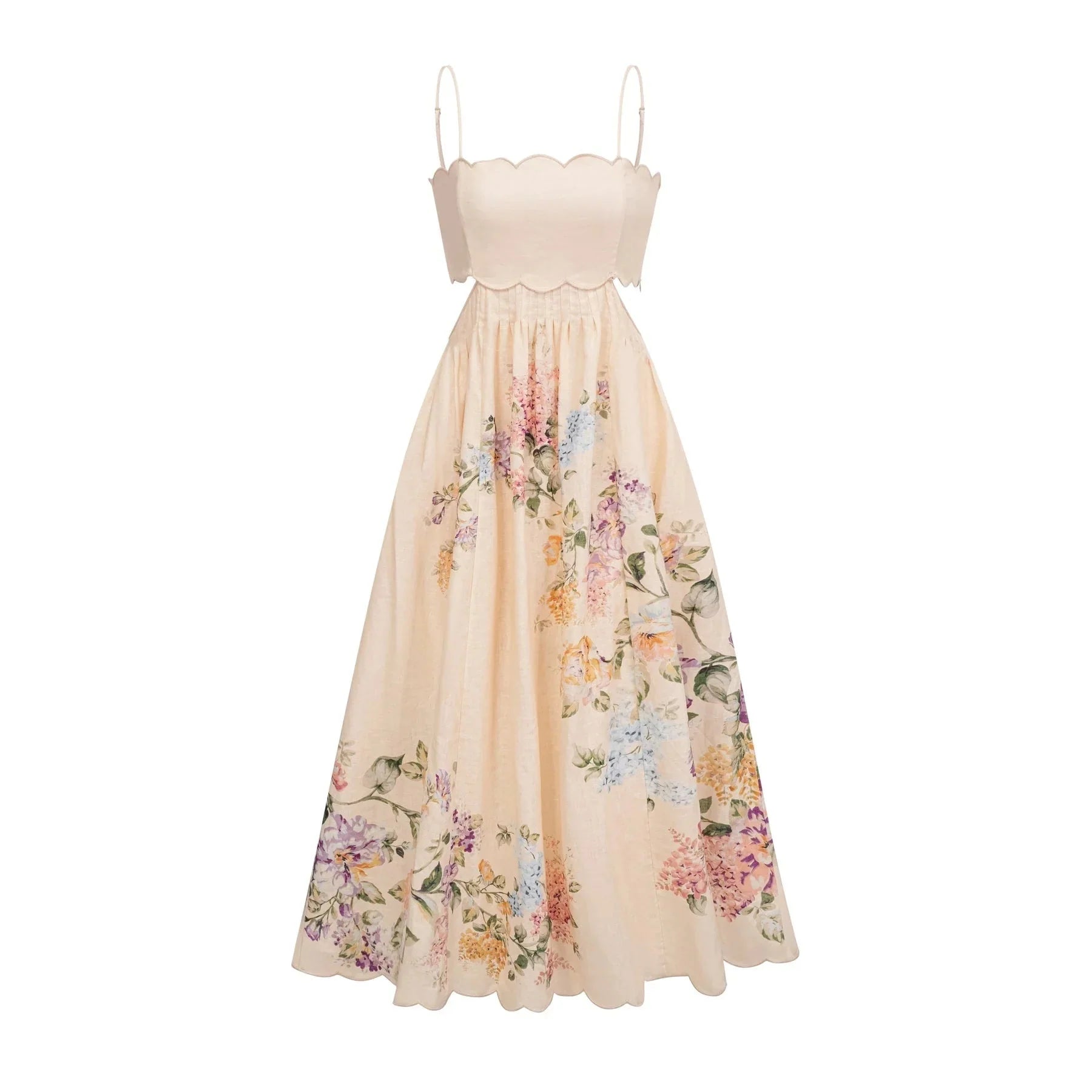 Costanza Midi Dress Floral Print & Cut - Out Neutrals