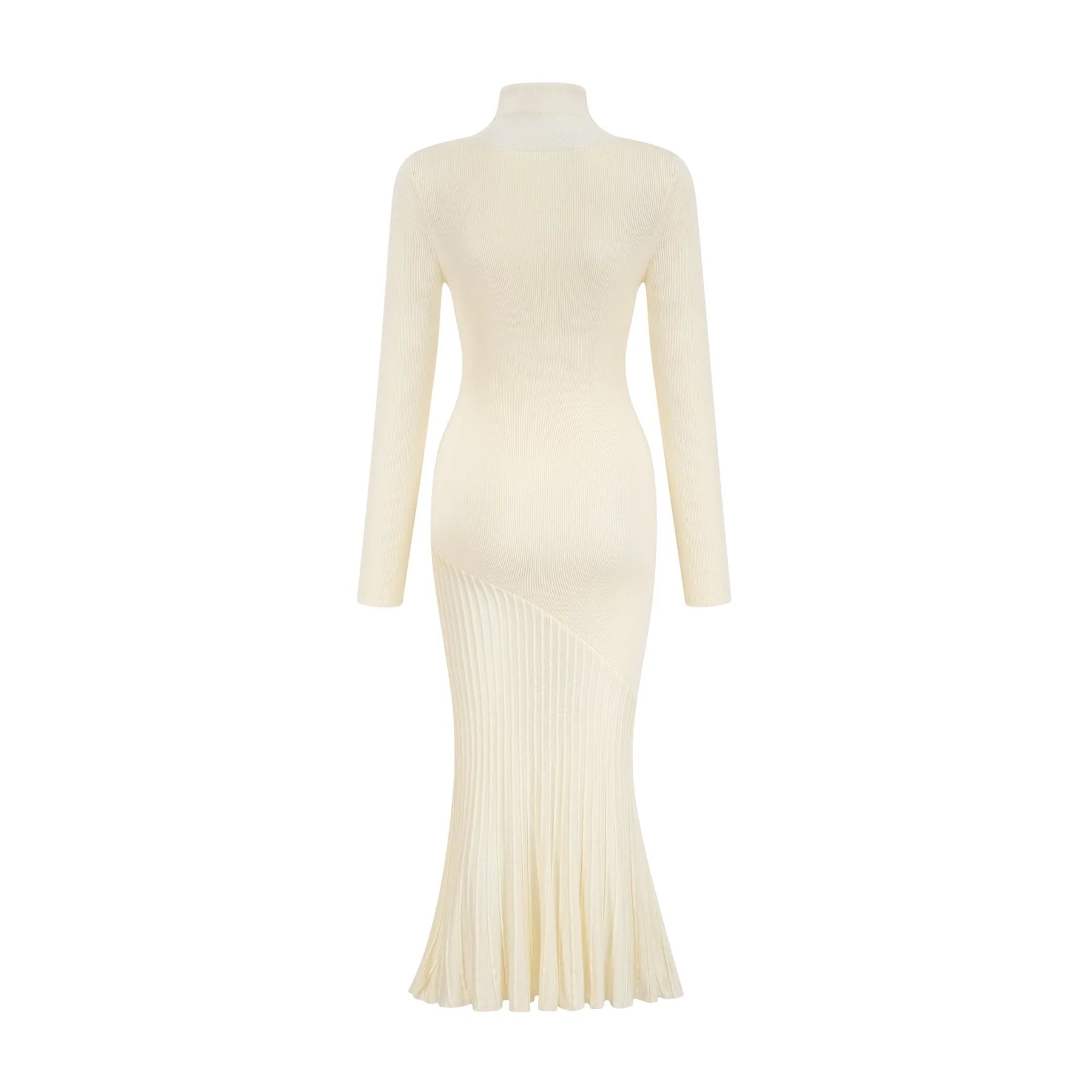 Costanza Midi Dress - High Neck - Long Sleeves - Pleated Design - Semi - Sheer Finish