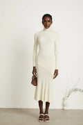 Costanza Midi Dress - High Neck - Long Sleeves - Pleated Design - Semi - Sheer Finish