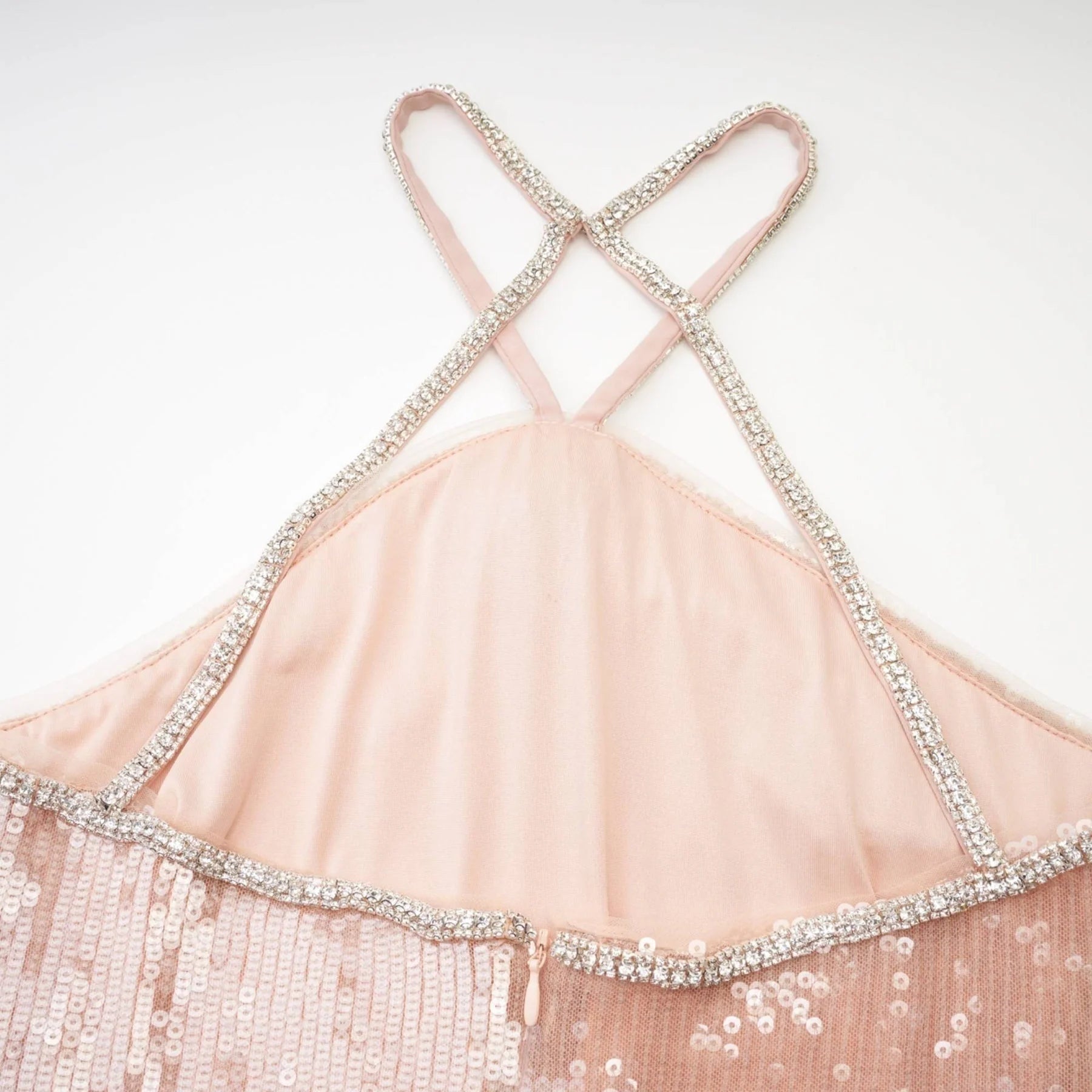 Costanza Mini Dress – Sequin – Front Floral Decorated – Crystal Strap