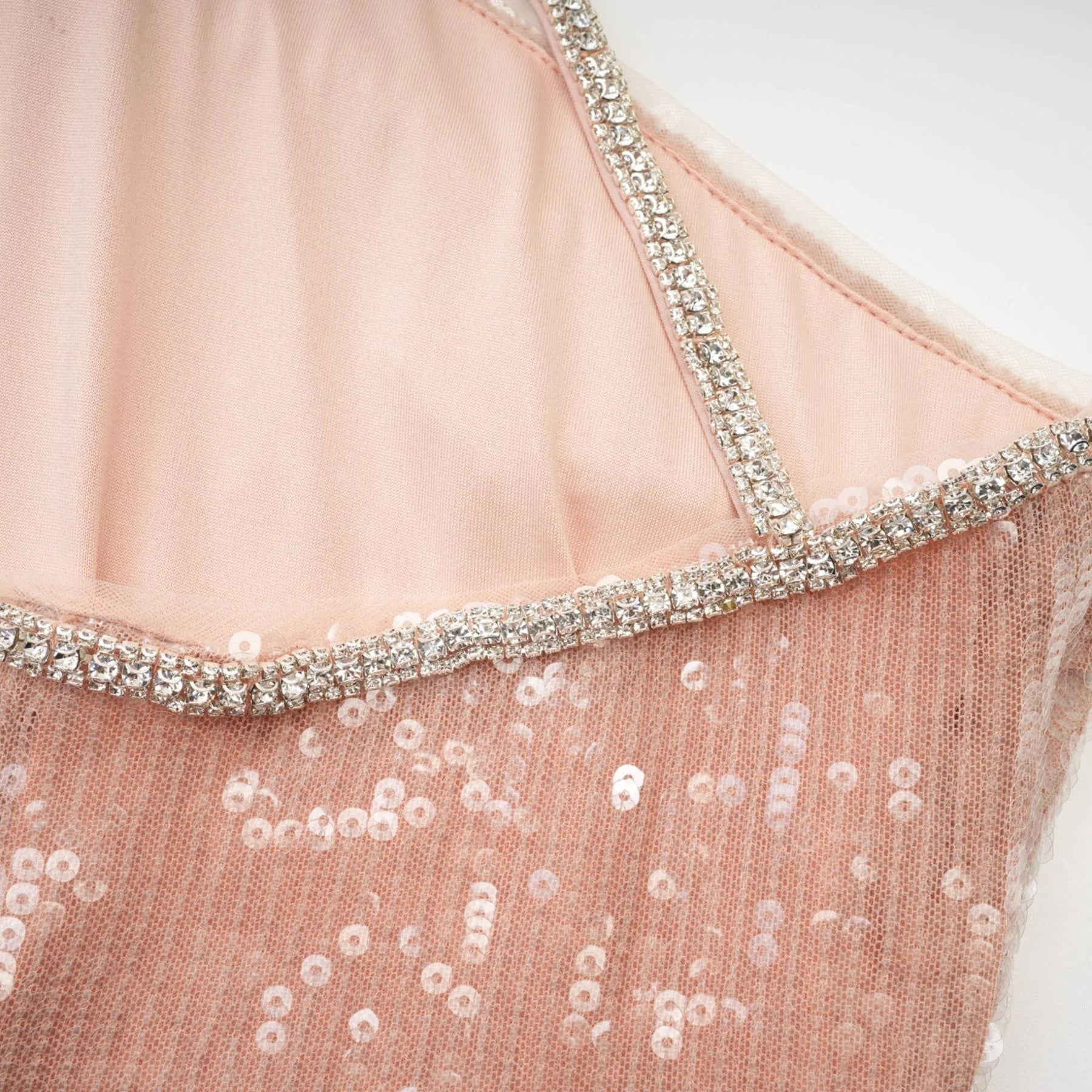Costanza Mini Dress – Sequin – Front Floral Decorated – Crystal Strap