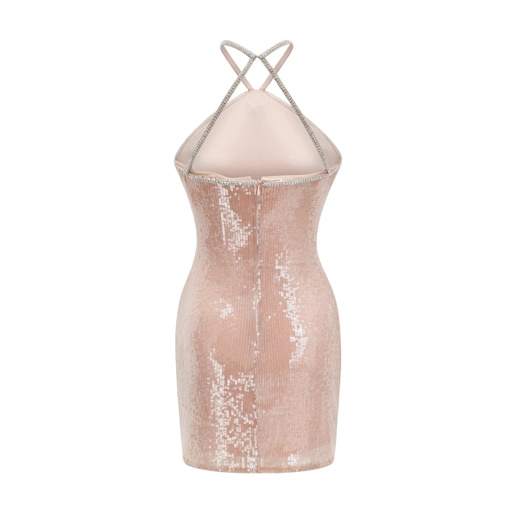 Costanza Mini Dress – Sequin – Front Floral Decorated – Crystal Strap