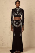 Costanza Top & Skirt Set Sequin Embellished Train Design