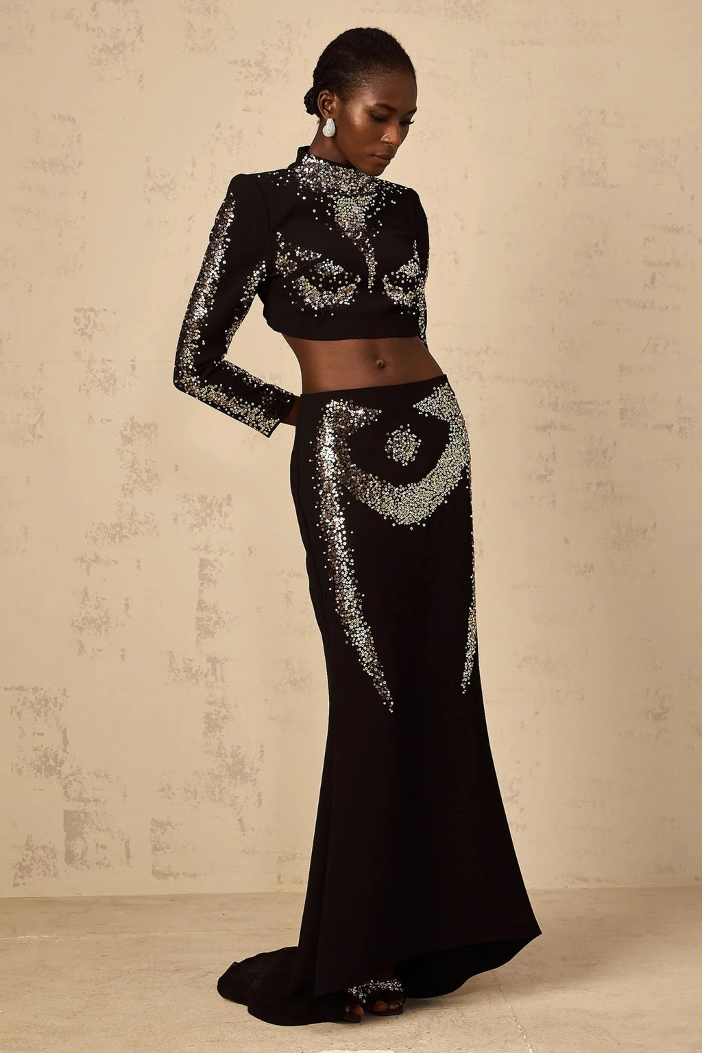 Costanza Top & Skirt Set Sequin Embellished Train Design