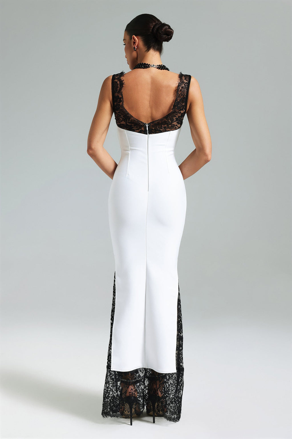 Cristina White Lace Maxi Dress V Neckline Elegant Formal Wear