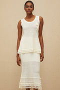 Crochet Top & Skirt - Sleeveless - Floral Appliqué - Peplum Waist - Flared Hem - Lace Trim