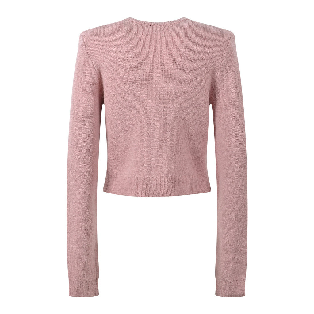 Cropped Cardigan and Pencil Skirt Set - Beaded Collar and Pocket Details for a Chic Look