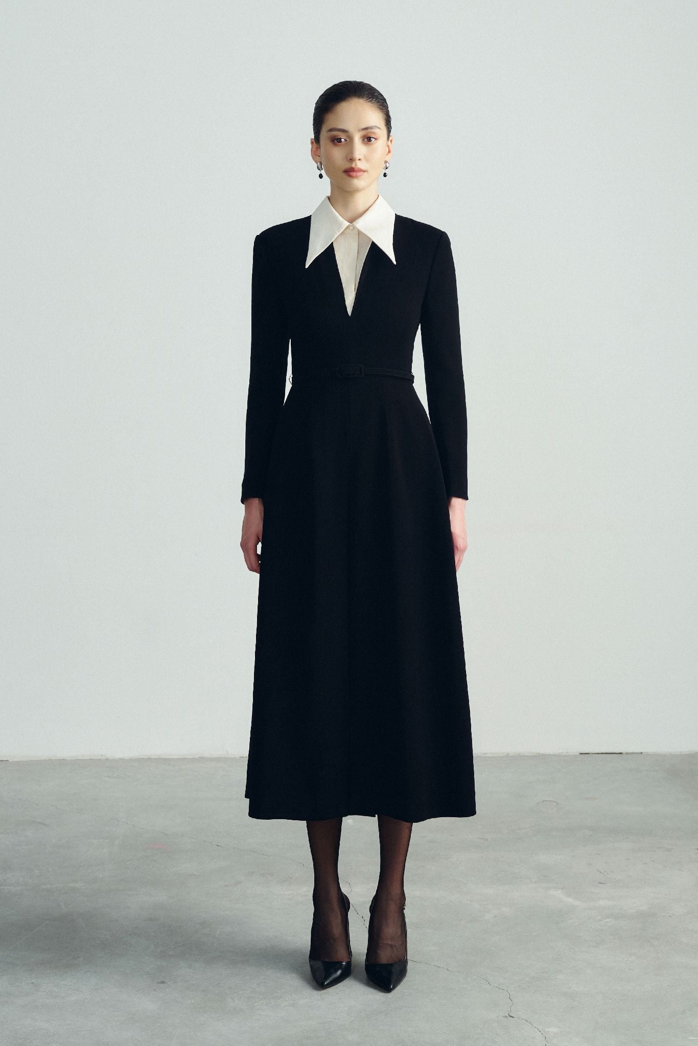 Chloe A Line Collared Midi Dress – Detachable Waist Belt – Smooth Lined Fit