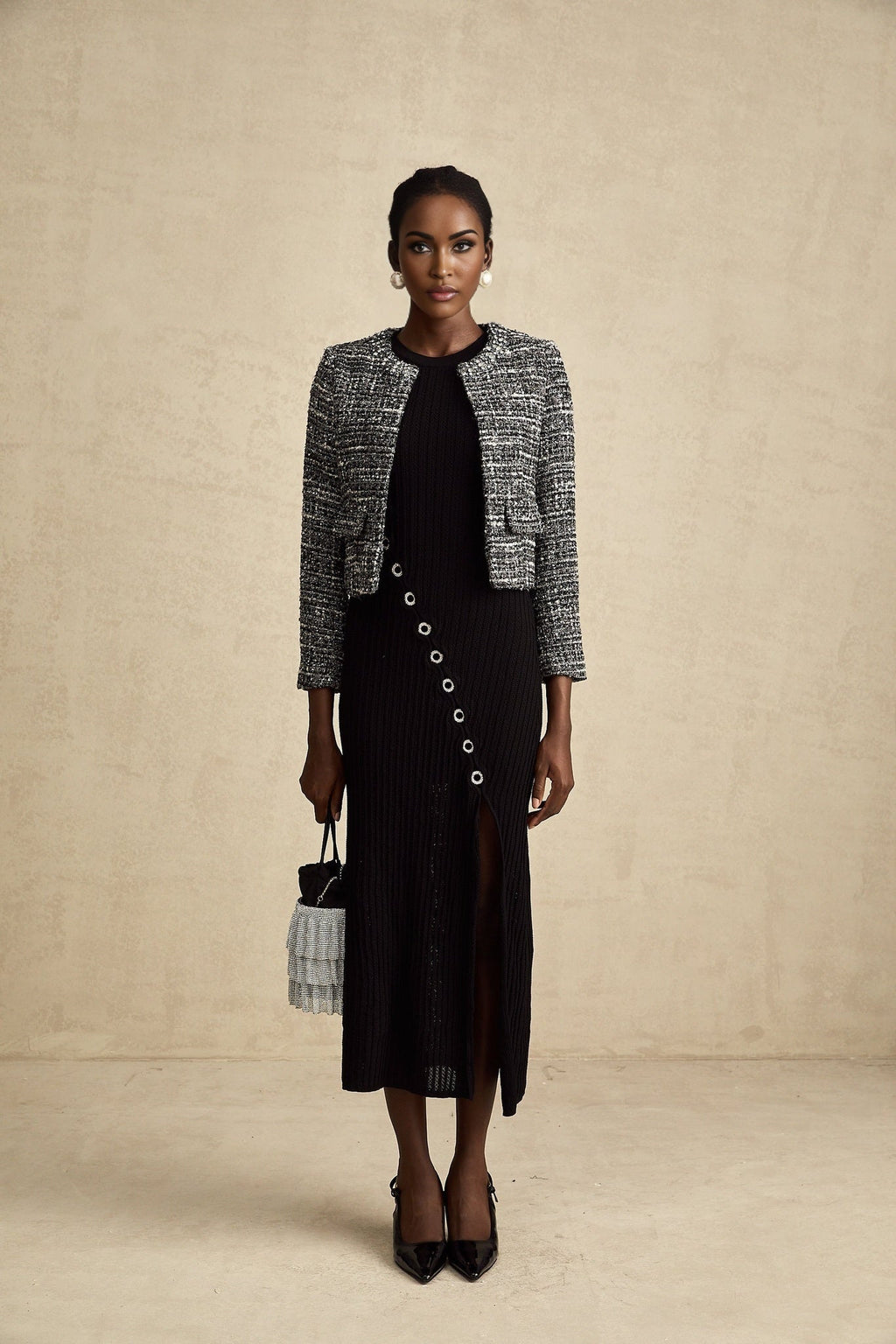 Cynthia Jacket - Tweed Boucl - Round Neck - Flap Pockets - Front Fastening