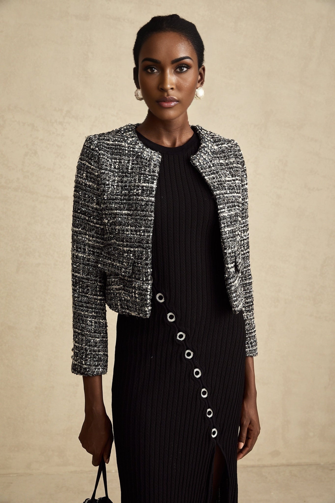Cynthia Jacket - Tweed Boucl - Round Neck - Flap Pockets - Front Fastening