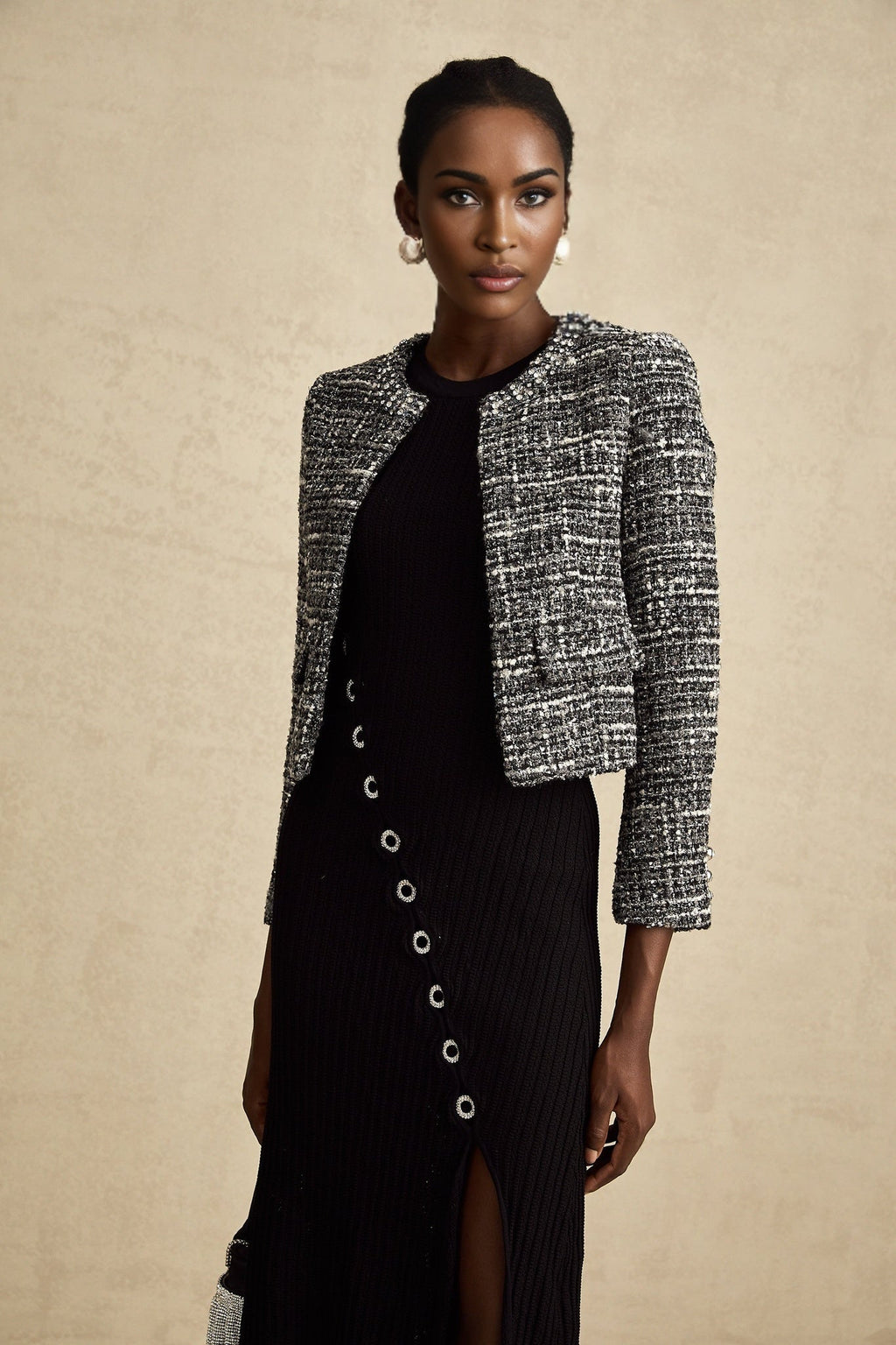 Cynthia Jacket - Tweed Boucl - Round Neck - Flap Pockets - Front Fastening